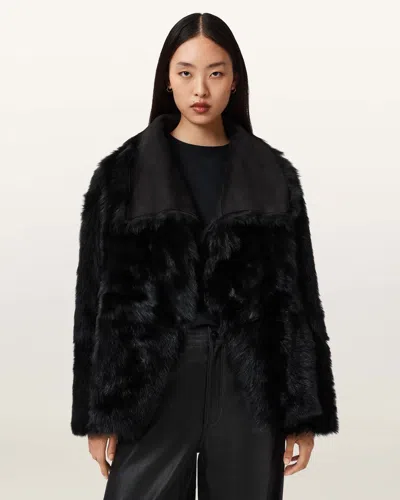 Allsaints Wilton Reversible Genuine Shearling Coat In Black
