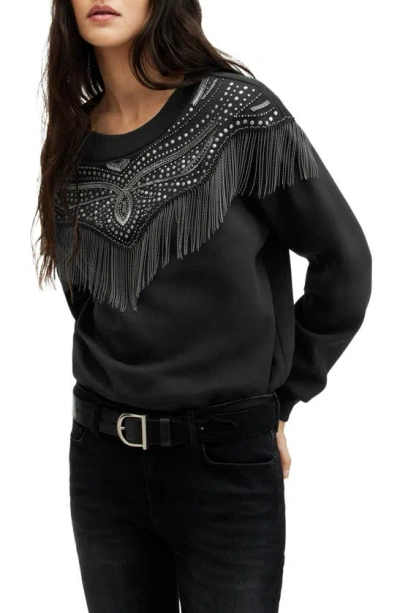 Allsaints Winona Jaine Embellished Sweatshirt In Black