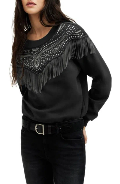 ALLSAINTS WINONA JAINE EMBELLISHED FRINGE SWEATSHIRT