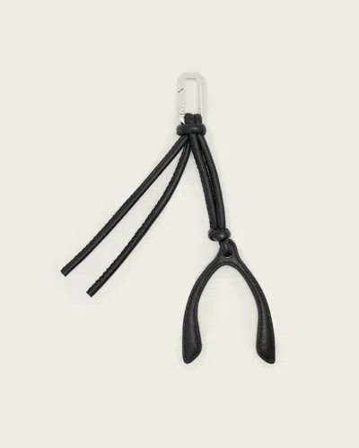 Allsaints Wishbone Leather Keyring In Black