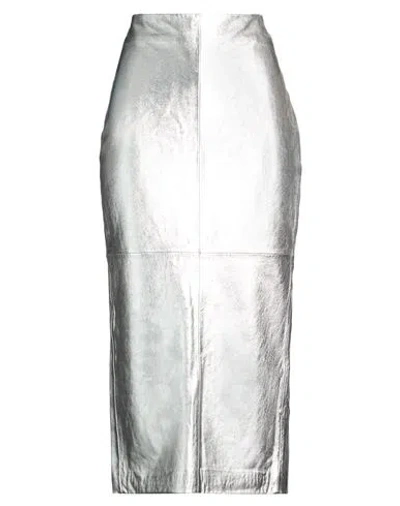 Allsaints Woman Midi Skirt Silver Size 8 Sheepskin