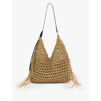 Allsaints Womens Almond Sabine Tassel-embellished Cotton Shoulder Bag