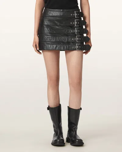 Allsaints Betty Buckle Skirt In Black
