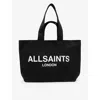 Allsaints Womens Black Ali Logo-print Cotton-canvas Tote Bag