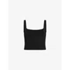 Allsaints Womens Black Anie Square-neck Cropped Stretch-woven Cami