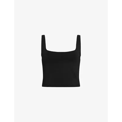 Allsaints Womens Black Anie Square-neck Cropped Stretch-woven Cami
