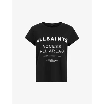 Allsaints Womens Black Anna Tour Graphic-print Relaxed-fit Organic-cotton T-shirt