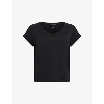Allsaints Womens Black Anna V-neck Organic-cotton T-shirt