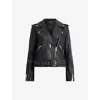 Allsaints Womens Black Balfern Stud-embellished Belted-hem Leather Jacket In Black