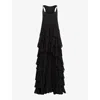 Allsaints Cavarly Tiered Ruffle Maxi Dress In Black