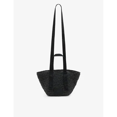 Allsaints Womens Black Celayne Logo-debossed Mini Straw Tote In Black