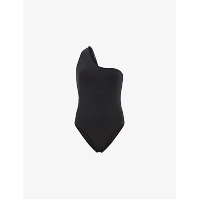 Allsaints Womens Black Correl One-shoulder Asymmetric Swimsuit
