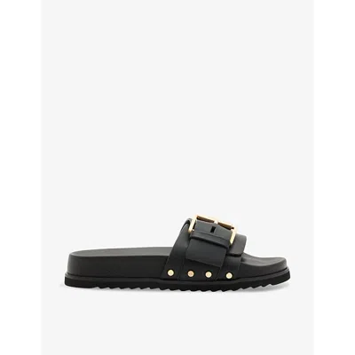 Allsaints Womens Black Ellie Buckle-embellished Leather Sandals