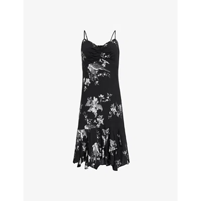 ALLSAINTS WOMENS BLACK ERICA IONA GRAPHIC-PRINT WOVEN MINI DRESS