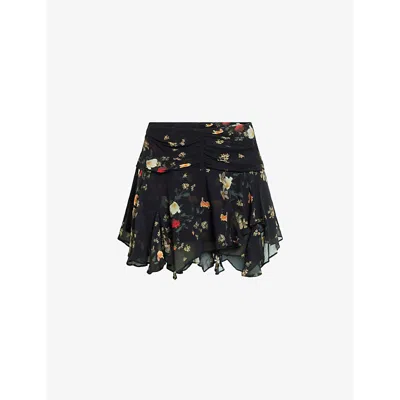 Allsaints Erica Kora Asymmetric Hem Mini Skirt In Black