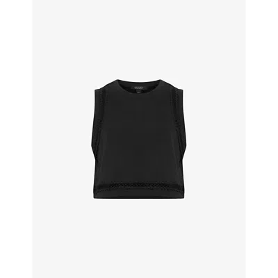 Allsaints Womens Black Ewelina Lila Ladder-trim Cropped Knitted Top
