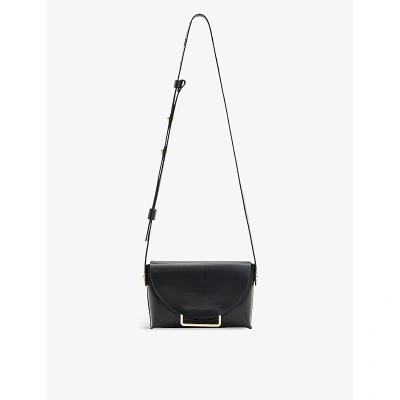 Allsaints Womens Black Francine Branded-hardware Leather Crossbody Bag