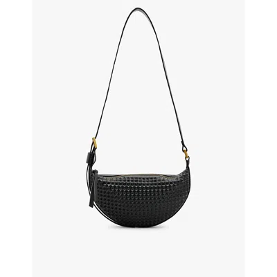 Allsaints Womens Black Half Moon Stud-embellished Leather Cross-body Bag