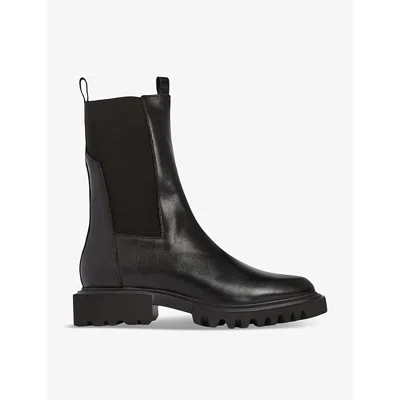 ALLSAINTS WOMENS BLACK HALLIE CHUNKY-SOLE LEATHER ANKLE BOOTS EUR 36 / 3 UK
