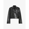 Allsaints Womens Black Hendry Relaxed-fit Cropped Leather Trench In Black