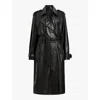 Allsaints Womens Black Hendry Relaxed-fit Longline Leather Trench Coat In Black
