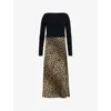 Allsaints Hera Leopard Print 2-in-1 Midi Dress In Black