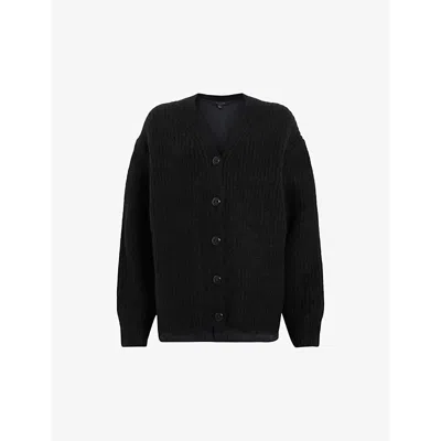 Allsaints Womens Black Hopper Quilted-panel Stretch-knit Cardigan