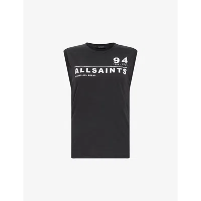 Allsaints Womens Black Imogen Graphic-print Sleeveless Cotton Tank