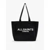 Allsaints Izzy Large Logo-print Recycled-polyester Tote In Black