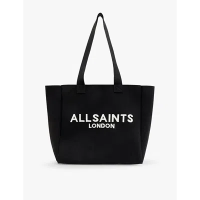 Allsaints Izzy Large Logo-print Recycled-polyester Tote In Black