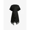 Allsaints Womens Black Lana Lace-embroidered Short-sleeve Cotton Mini Dress In Black
