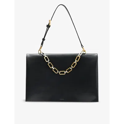 Allsaints Womens Black Luca Logo-debossed Chain-strap Leather Shoulder Bag