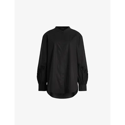 Allsaints Marcie Embroidered Val Relaxed Fit Shirt In Black