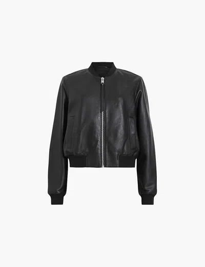 ALLSAINTS WOMENS ORTEN LEATHER BOMBER JACKET BLACK