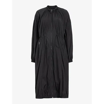 Allsaints Womens Black Paris Brand-print Recycled-polyamide Parka Coat