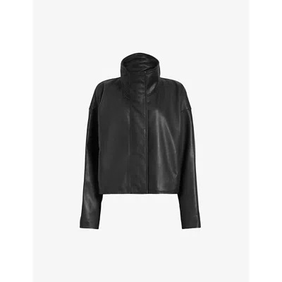 ALLSAINTS WOMENS ALLSAINTS RYDER FUNNEL-NECK RELAXED-FIT LEATHER JACKET