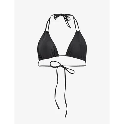 Allsaints Erica Halter Neck String Bikini Top In Black Shine