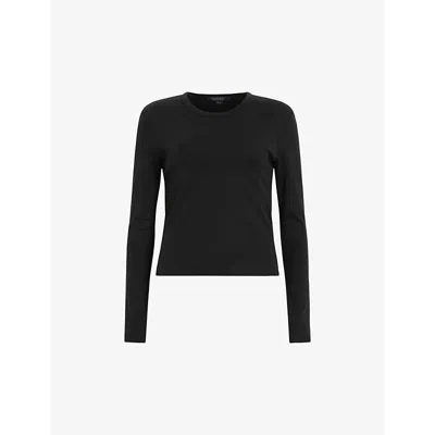 Allsaints Womens Black Stevie Round-neck Long-sleeve Cotton T-shirt Xs