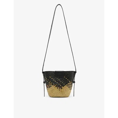 Allsaints Ebro Logo-debossed Straw Cross-body Bag In Black/brown