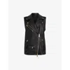 Allsaints Billie Oversized Leather Biker Gilet In Black/gold