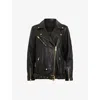 Allsaints Billie Oversized Leather Jacket In Black/gold