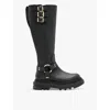 Shop Allsaints Womens  Jade Buckled Leather Knee-high Biker Boots In Black/warm Bra