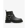 Allsaints Maddie D-ring Leather Biker Boots In Black/warm Bra