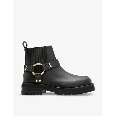 Allsaints Maddie D-ring Leather Biker Boots In Black/warm Bra