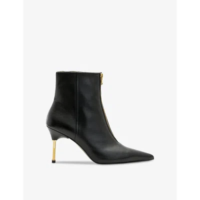 Allsaints Natasha Zip-up Heeled Leather Ankle Boots In Black/warm Bra