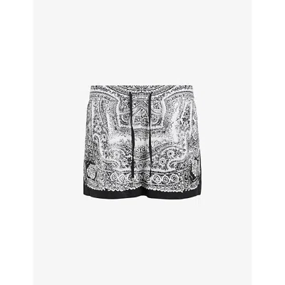 Allsaints Aleida Rafaela Paisley-print Woven Shorts In Black/white