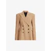 Allsaints Womens Camel Brown Sevenh Peak-lapel Double-breasted Woven Blazer