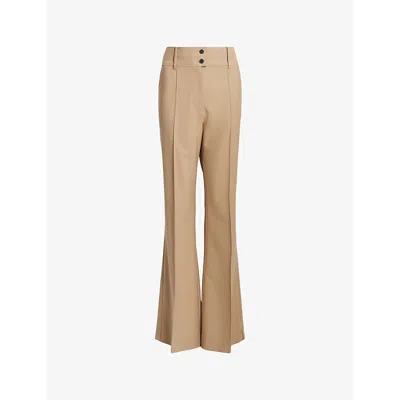 Allsaints Womens Camel Brown Sevenh Pintuck-seam Flared-leg High-rise Woven Trousers