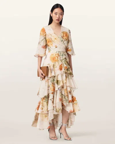 Allsaints Women's Camellia Floral Wrap Maxi Dress In Neutral