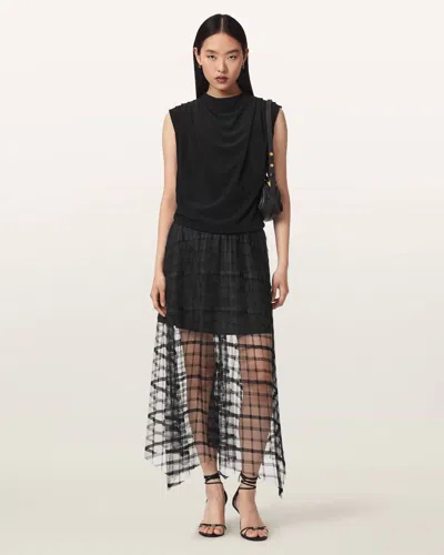 Allsaints Women's Celia Sheer Overlay Midi Skirt In Black